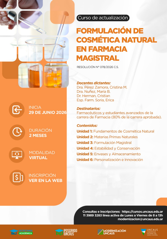 Nuevo Curso en UNCAUS: Formulación de Cosmética Natural en Farmacia Magistral
