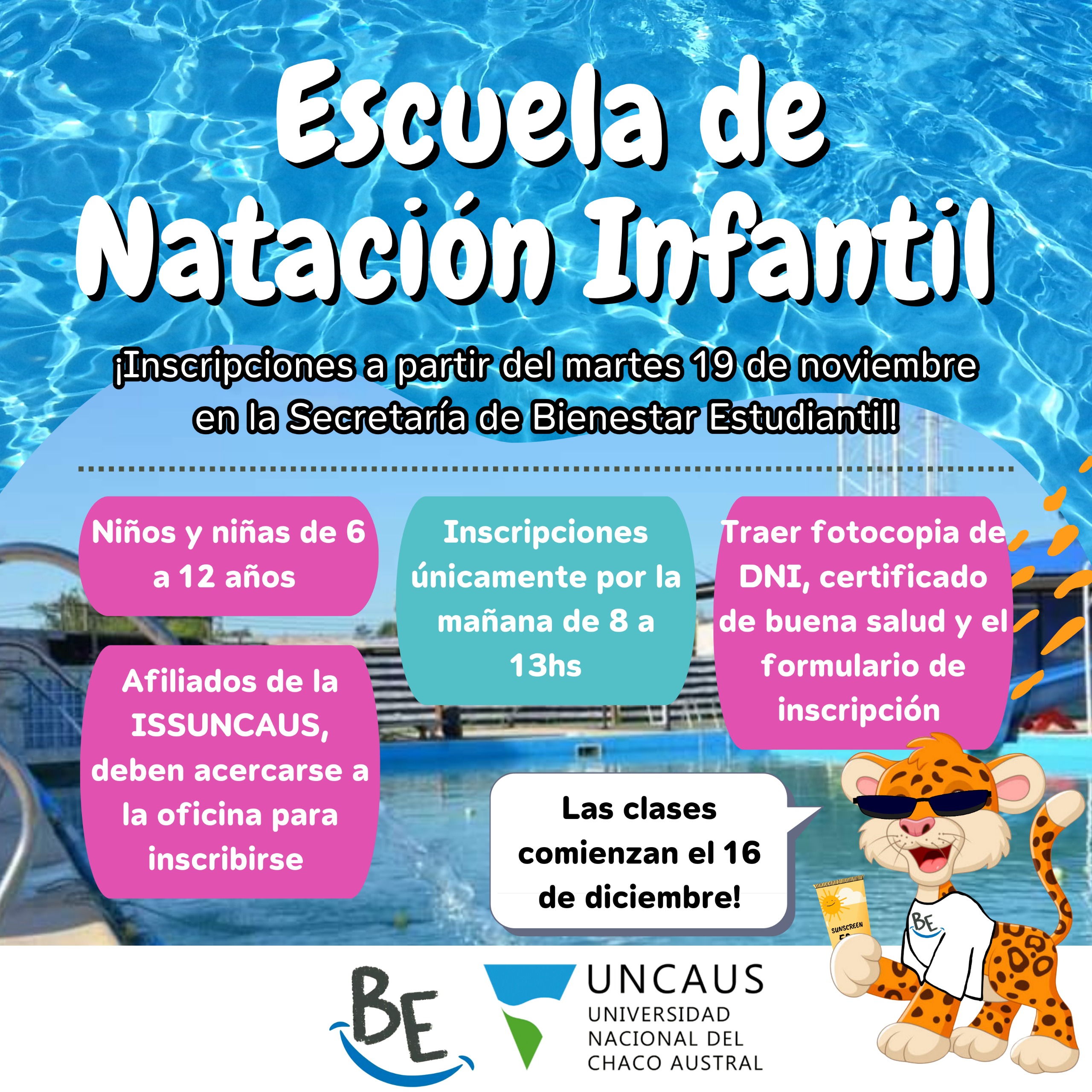 UNCAUS abrió inscripciones para la Escuela de Natación Infantil