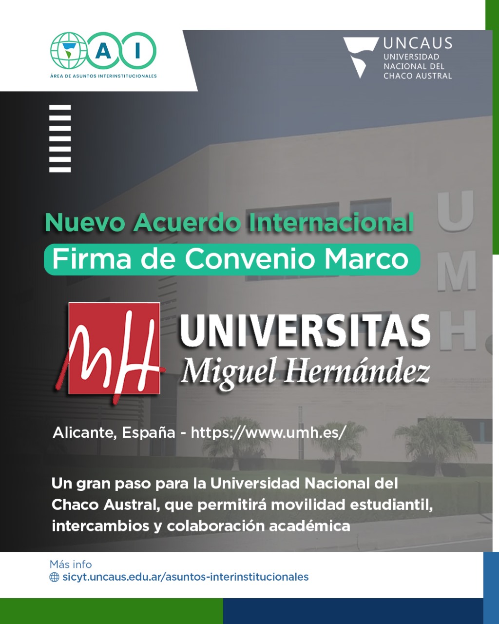 UNCAUS celebra la firma de un Convenio Marco con la Universidad Miguel Hernández de Elche, España