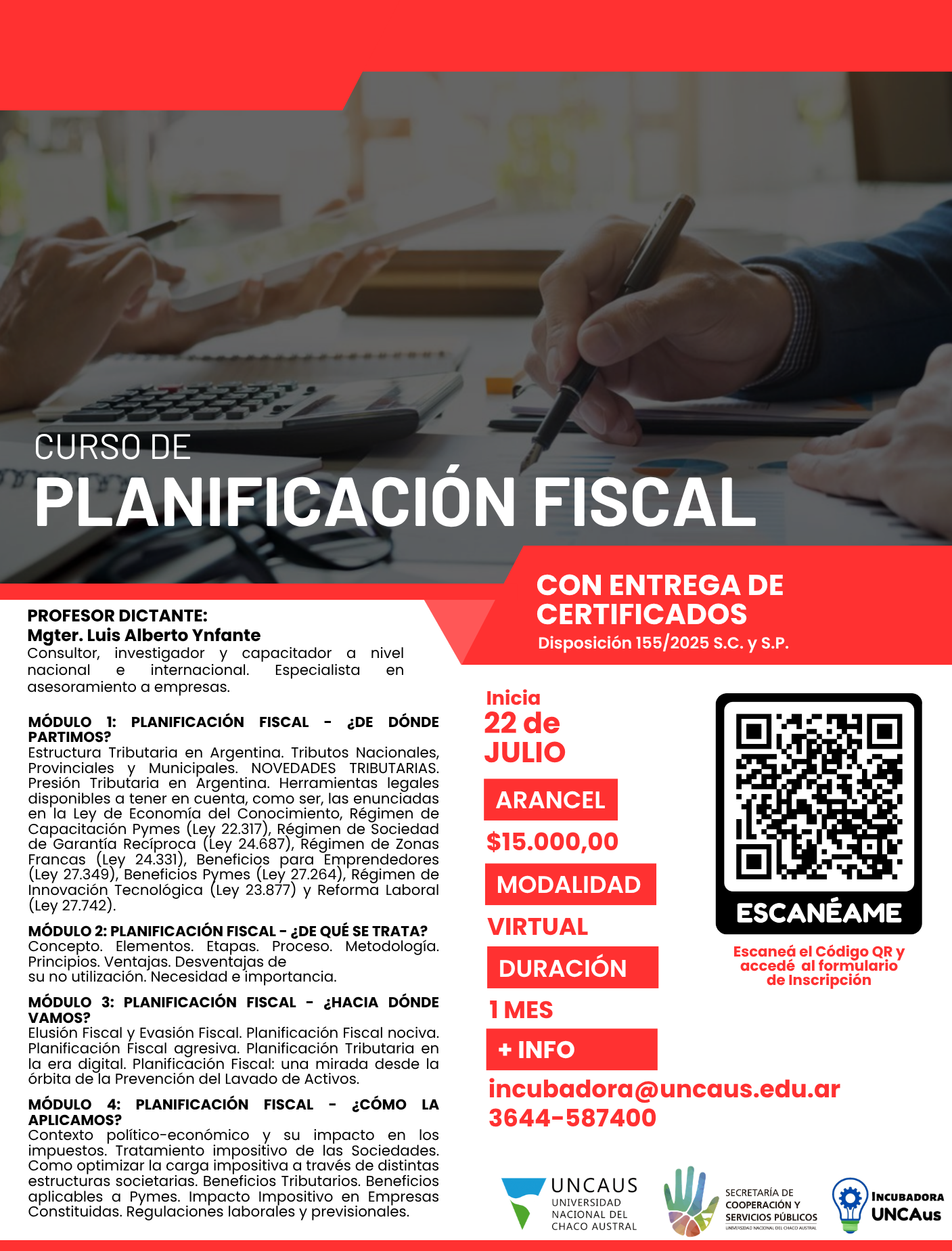 UNCAUS abrió inscripciones para un nuevo Curso de Planificación Fiscal