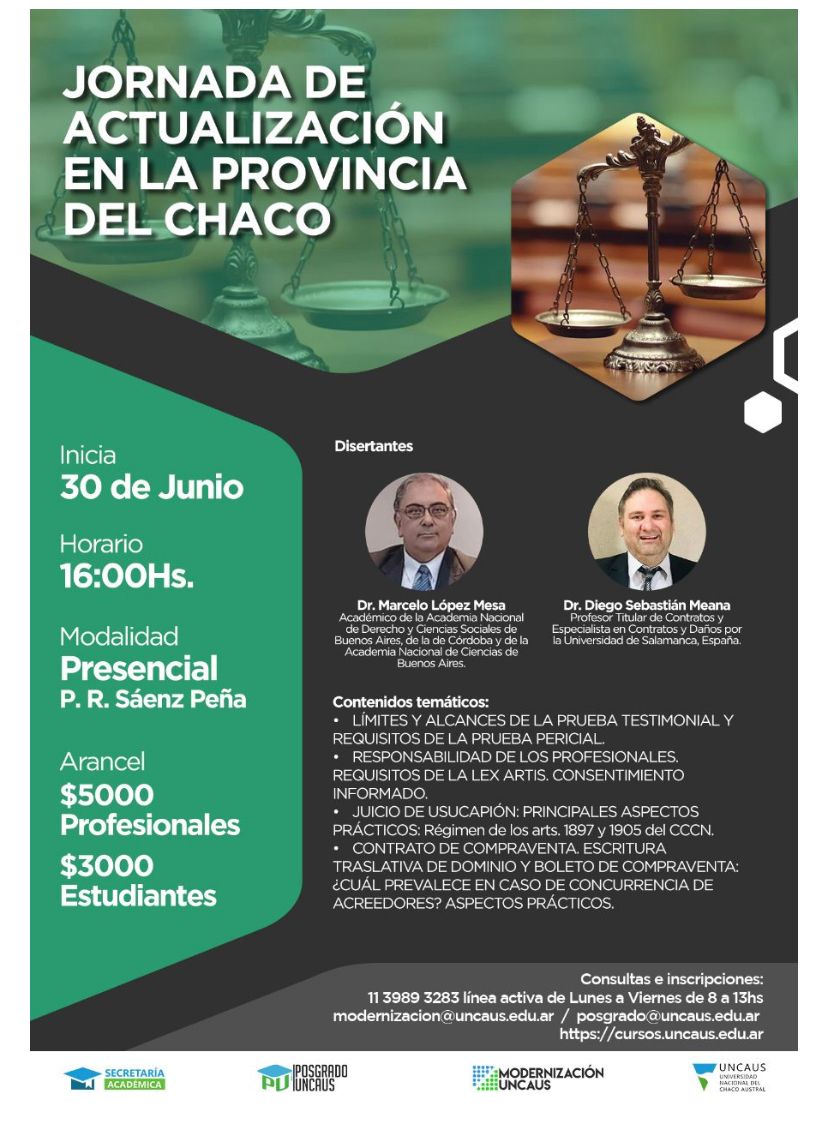 UNCAUS invita a una Jornada de Actualización en Derecho Civil y Comercial en la provincia de Chaco