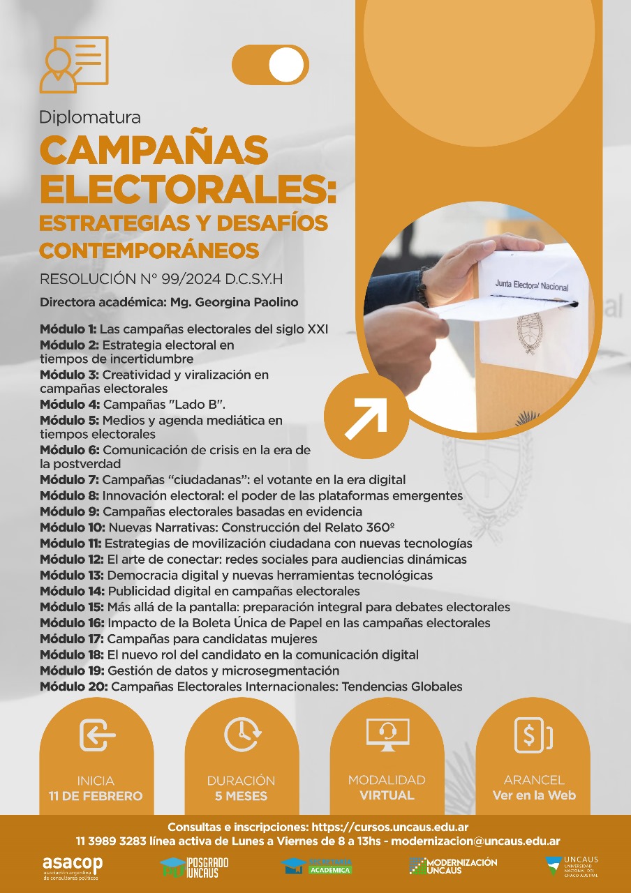 Nueva Diplomatura en UNCAUS: Campañas Electorales- Estrategias y Desafíos Contemporáneos