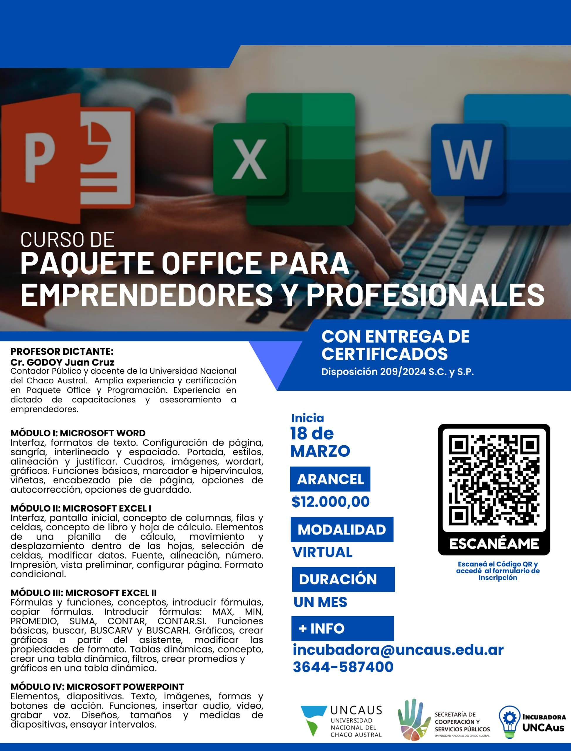 Nueva propuesta de Curso en la UNCAUS: curso de paquete office para emprendedores y profesionales