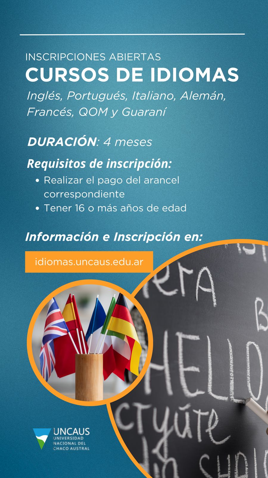 UNCAUS abrió inscripciones para cursos de idiomas qom, inglés, portugués, italiano, alemán, francés y guaraní.