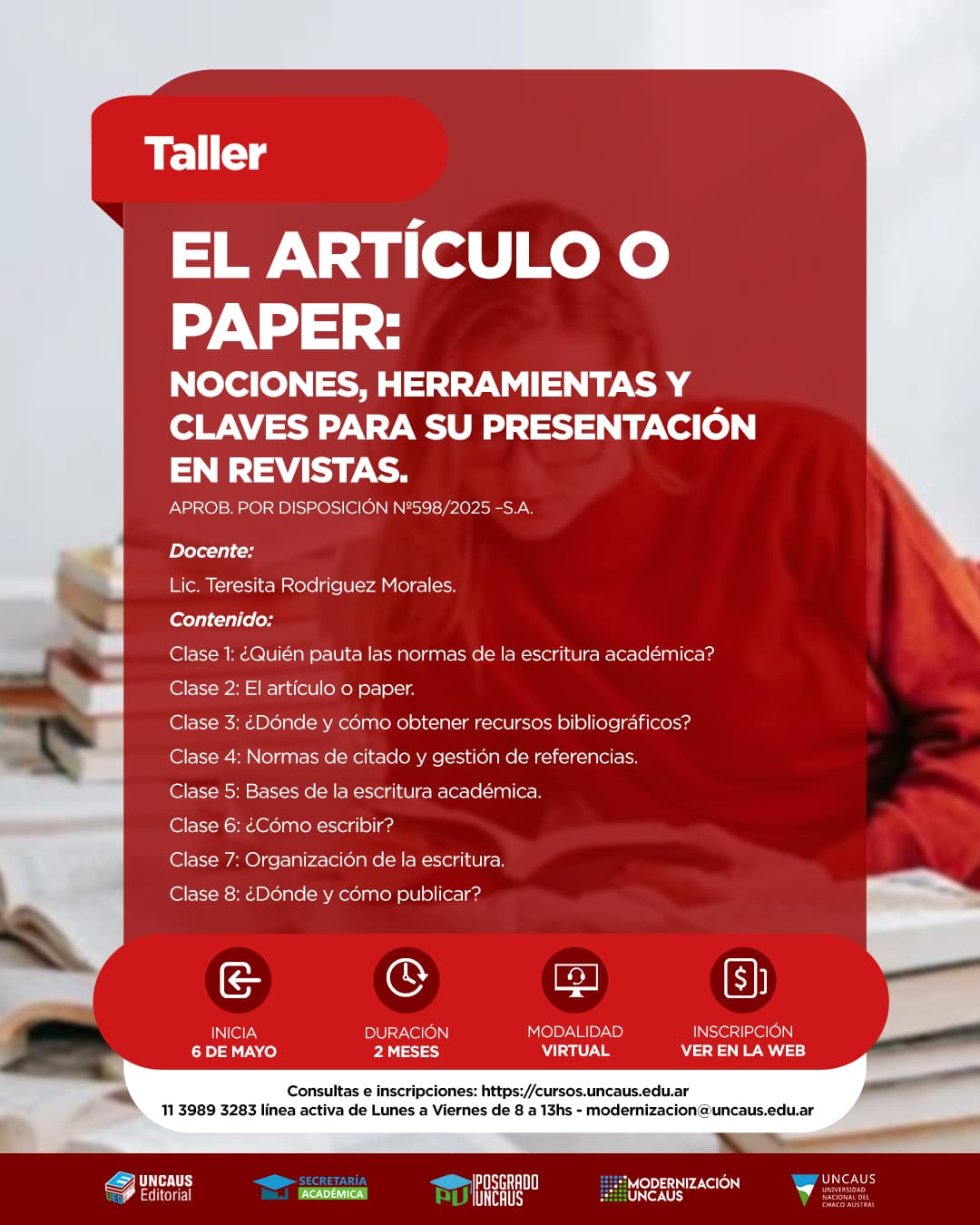 Nuevo taller de UNCAUS: el artículo o paper, nociones, herramientas y claves para su presentación en revistas